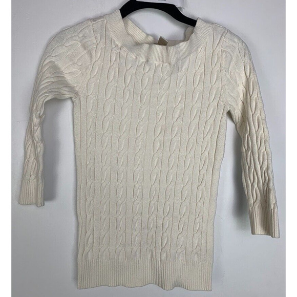 Cable Knit Cream Sweater By Loft - Womens Small Long Sleeve Ribbed Hemline - Picture 1 of 5